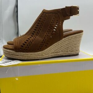 Liz Claiborne Womens Cognac Hanalei Wedge Heel Adjustable Strap Sandals Size 7.5